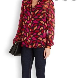 DVF silk sheer lip blouse.